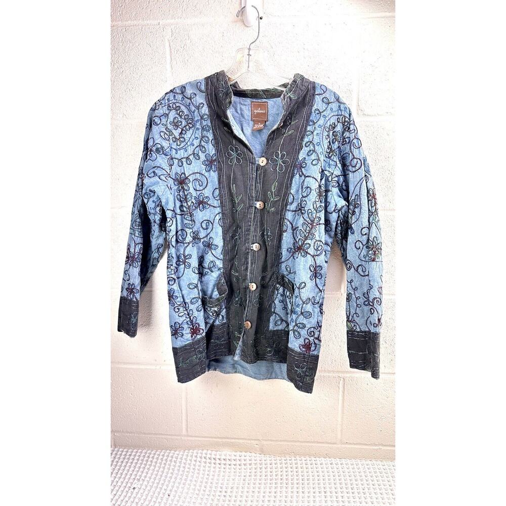 Galeno embroidered jacket 100% cotton blue medium oriental accent Size M